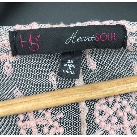 HeartSoul Womens Sheer Lace Mesh Boho Chic Blouse 2X Petal Pink Bohemian Coastal - Picture 3 of 8